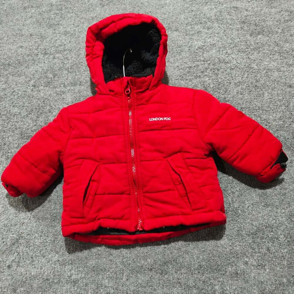 London Fog Puffer Jacket Size 12M Red Hooded Winter Coat